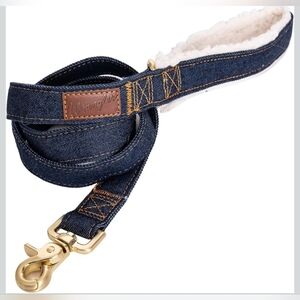 Wrangler Dog Leash Lead, Blue Denim with Gold Accents And Sherpa Handle